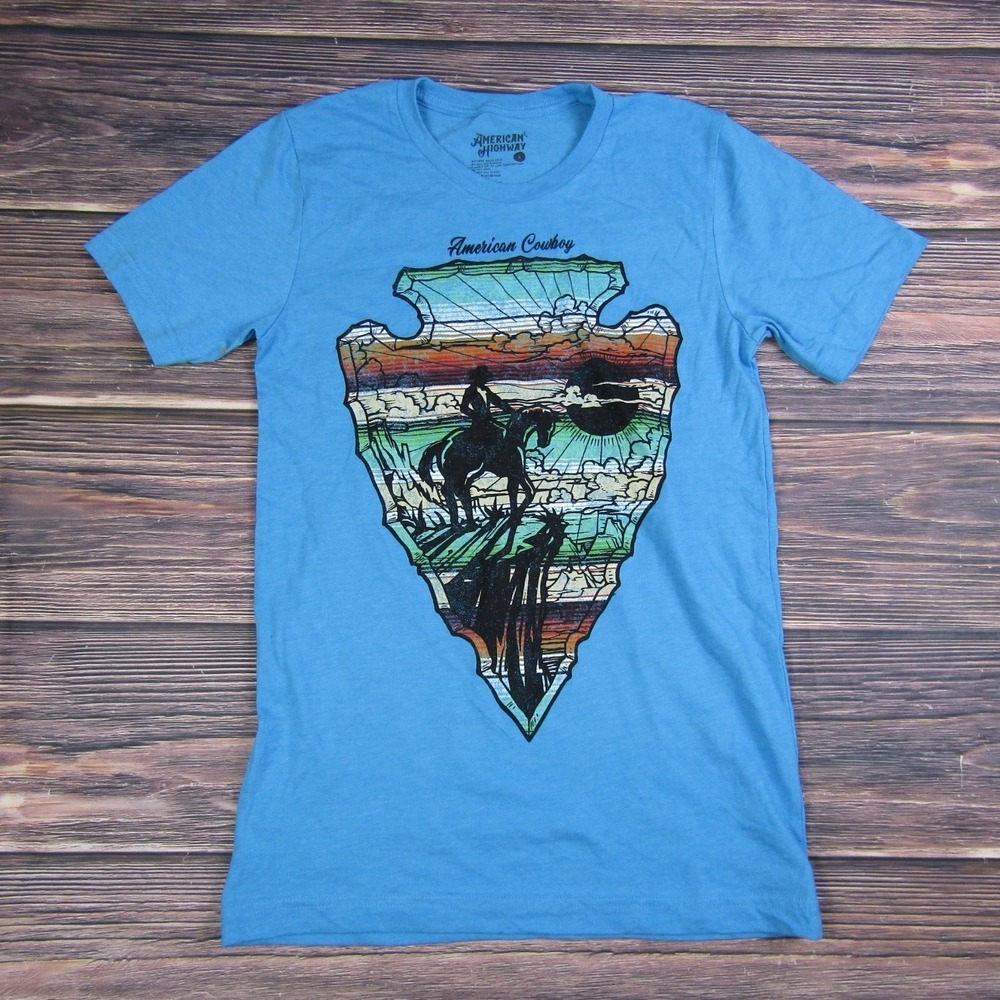 American‎ Highway Adult Small Blue T Shirt Camping Hiking Outdoor Trip